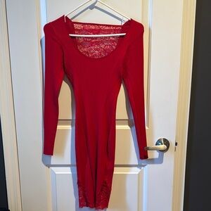 Guess Red Long Sleeve Bodycon Dress